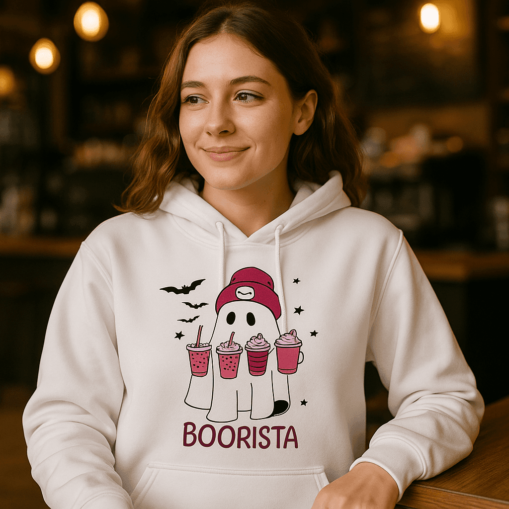 Cute Ghost Boorista Hoodie Sweatshirt - Coffee Halloween Style