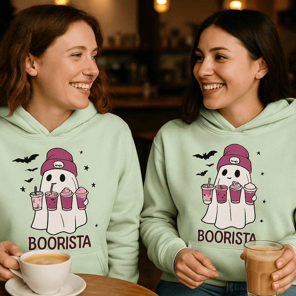Cute Ghost Boorista Hoodie Sweatshirt - Coffee Halloween Style