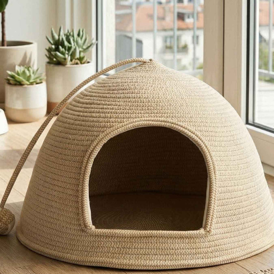 Cat Rope Dome Nest - Semi-Enclosed Cotton Woven Bed