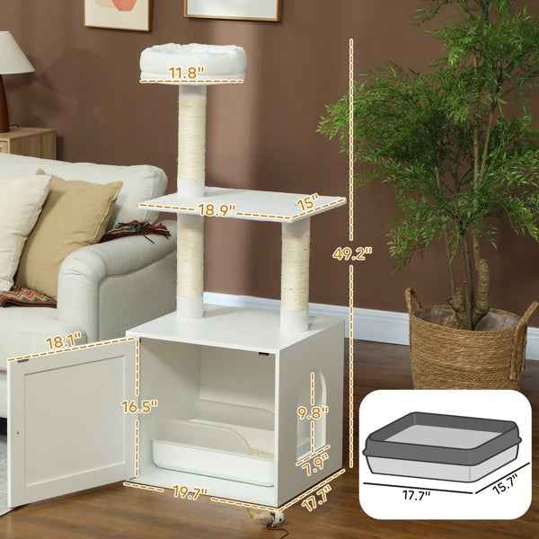 Cat Tree Litter Box Enclosure - 3-Tier Climbing Tower Combo