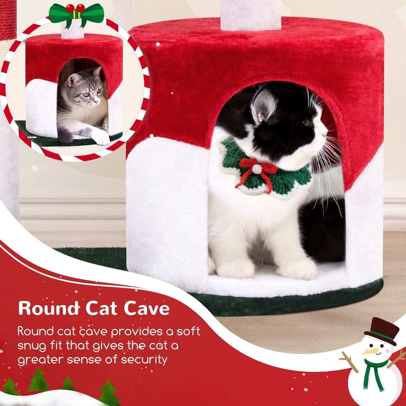 33 Inch Christmas Style Cat Climbing Frame - Festive Holiday Cat Tree Tower