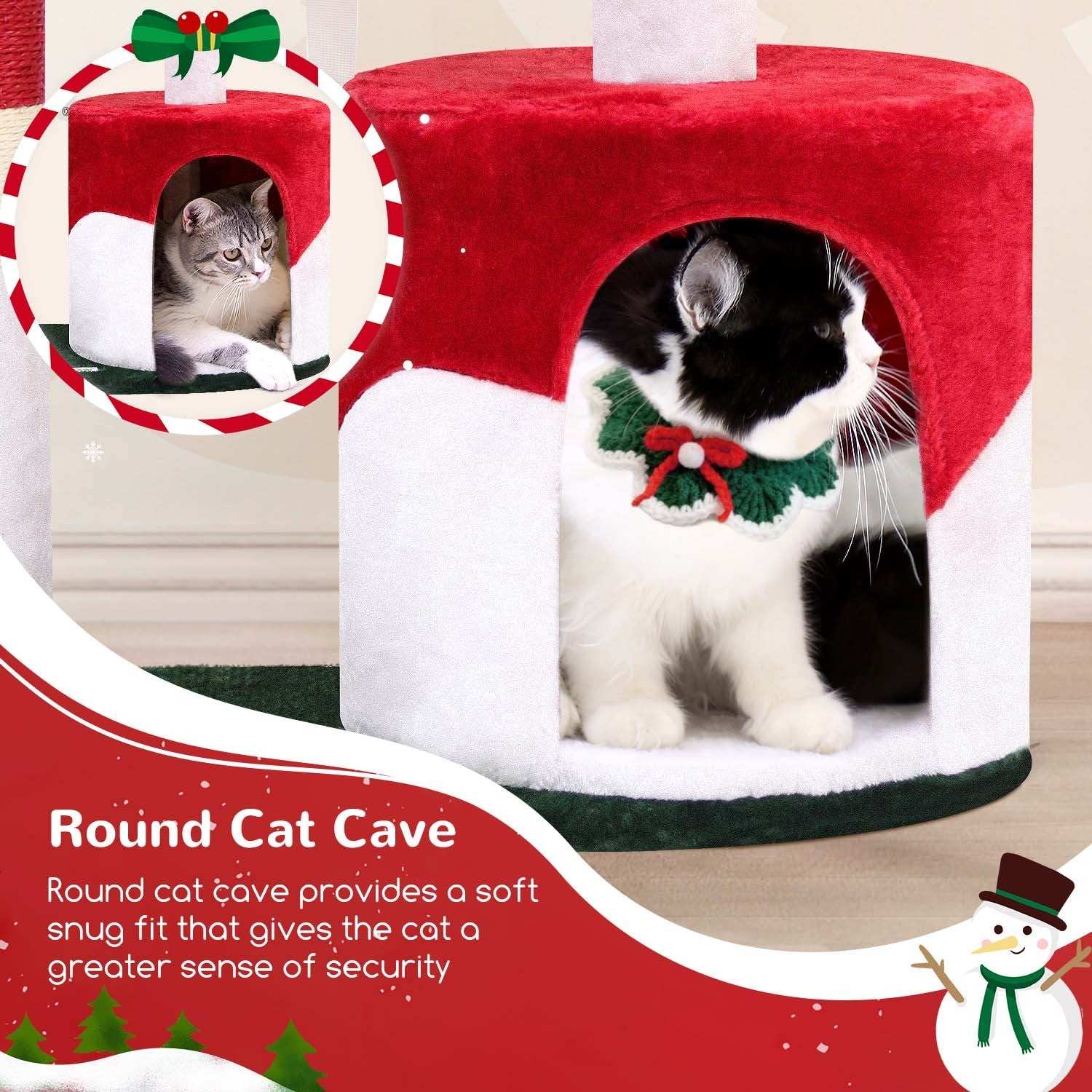 33 Inch Christmas Style Cat Climbing Frame - Festive Holiday Cat Tree Tower