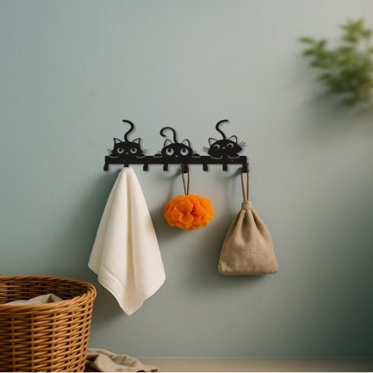 Iron Cat Hook Rack - Decorative Wall Key Holder