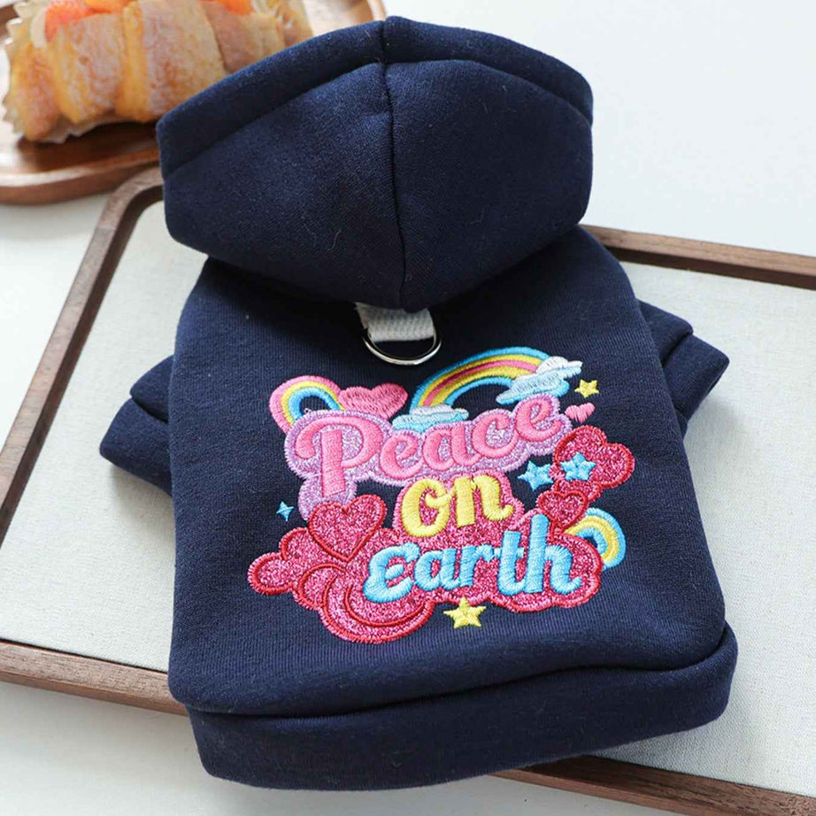 Dog Peace on Earth Hoodie - Rainbow Embroidered Navy Sweatshirt