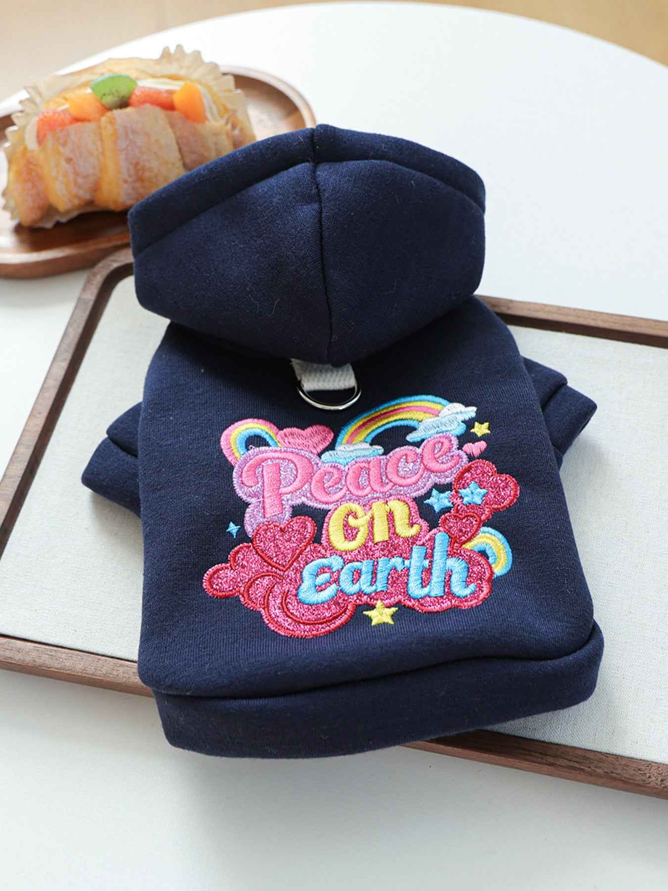 Dog Peace on Earth Hoodie - Rainbow Embroidered Navy Sweatshirt