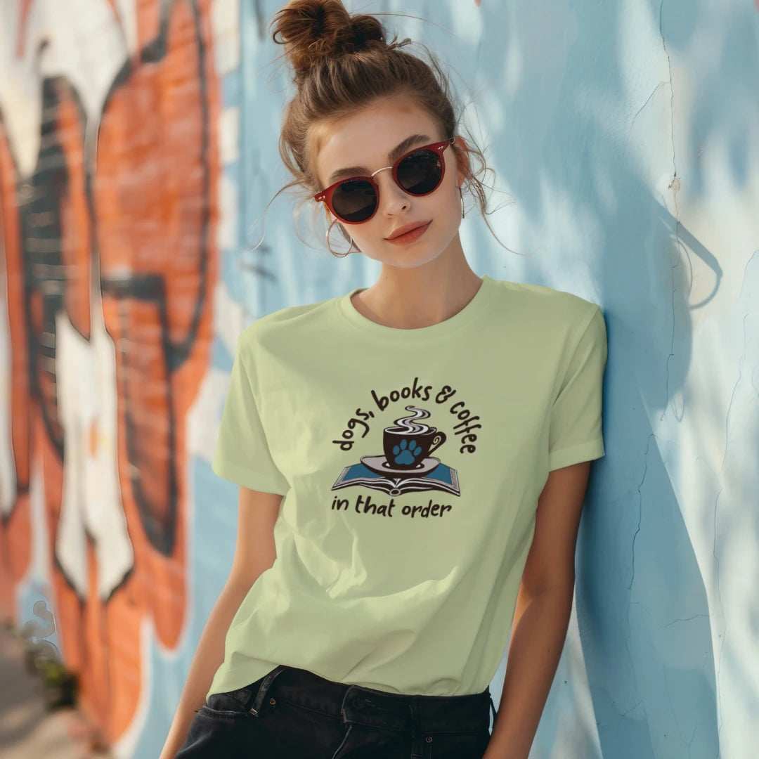 Dogs Books Coffee T-Shirt - Literary Pet Parent Lifestyle