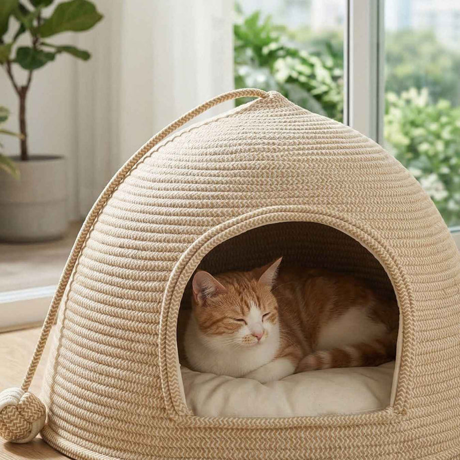 Cat Rope Dome Nest - Semi-Enclosed Cotton Woven Bed