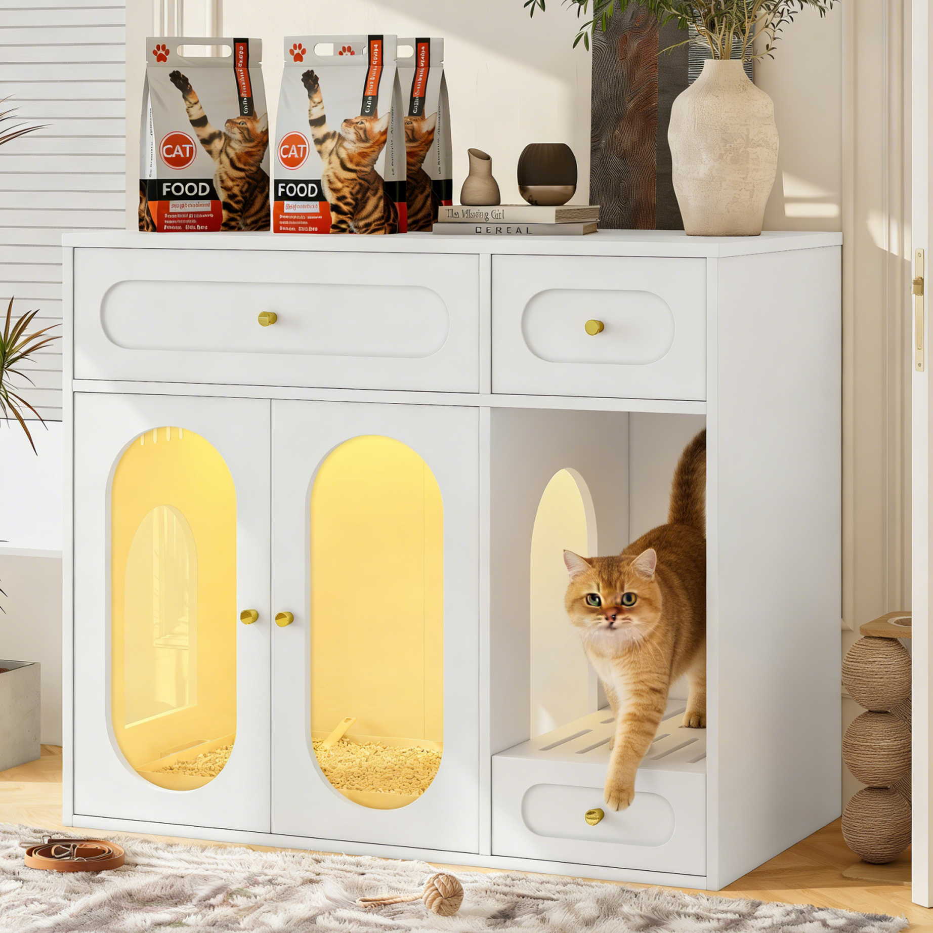 Cat Litter Box - Furniture Enclosure With LED Light