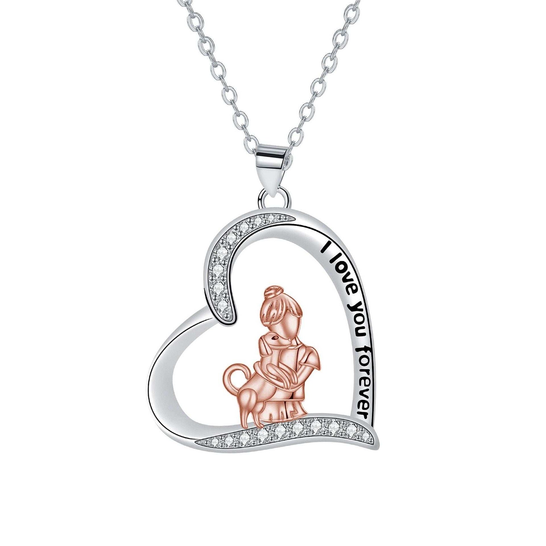 Love Heart Pendant Girl With Dog Necklace