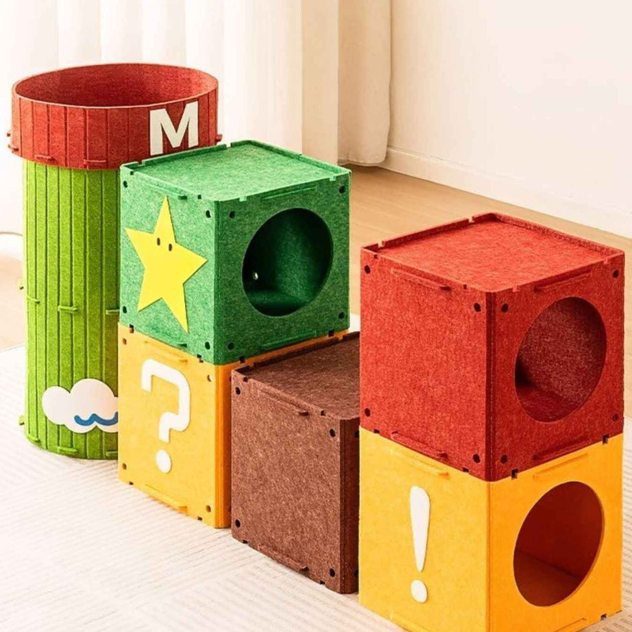 Cat House Cube Tunnel System - Felt Interactive Hideaway