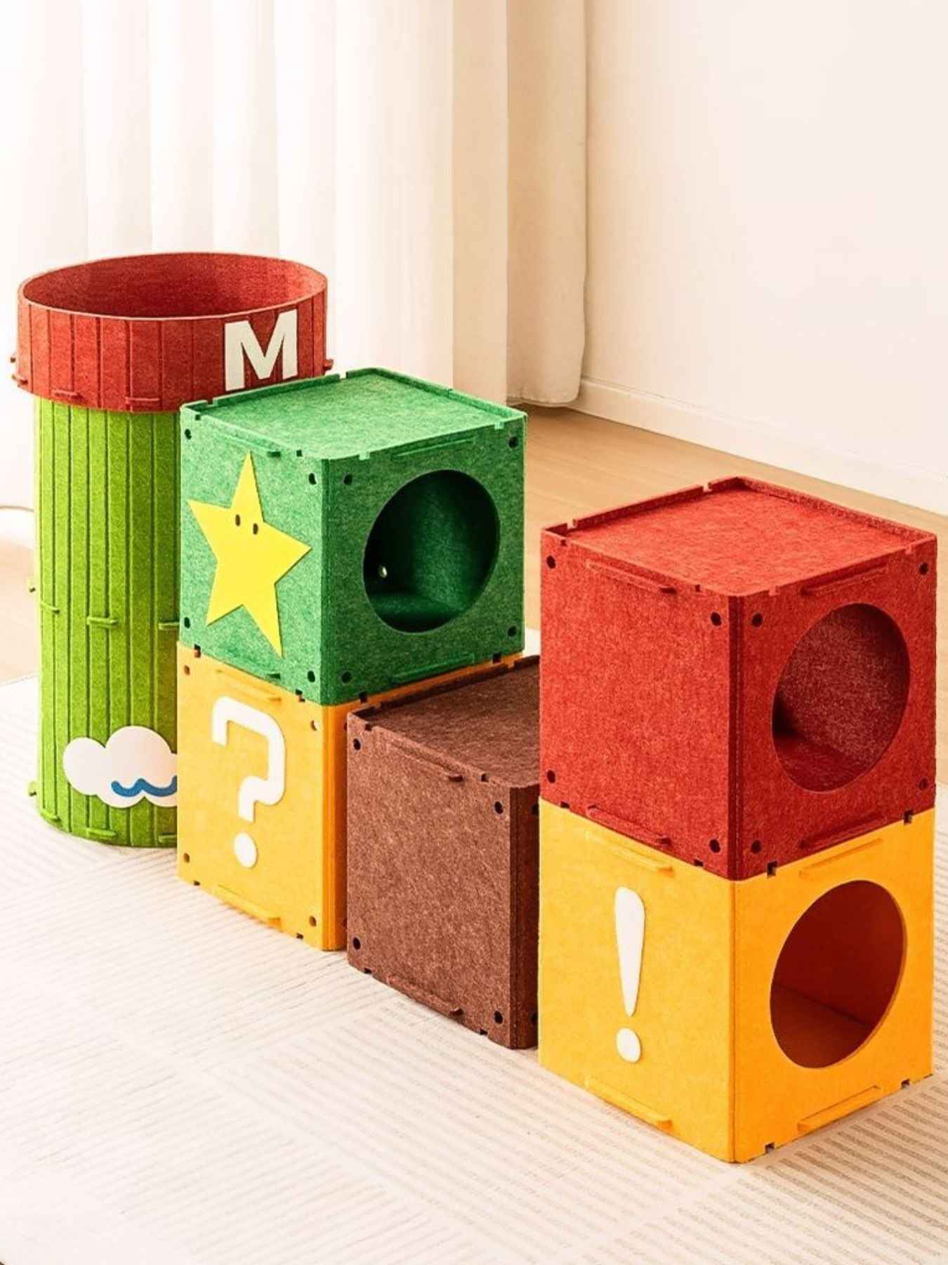 Cat House Cube Tunnel System - Felt Interactive Hideaway