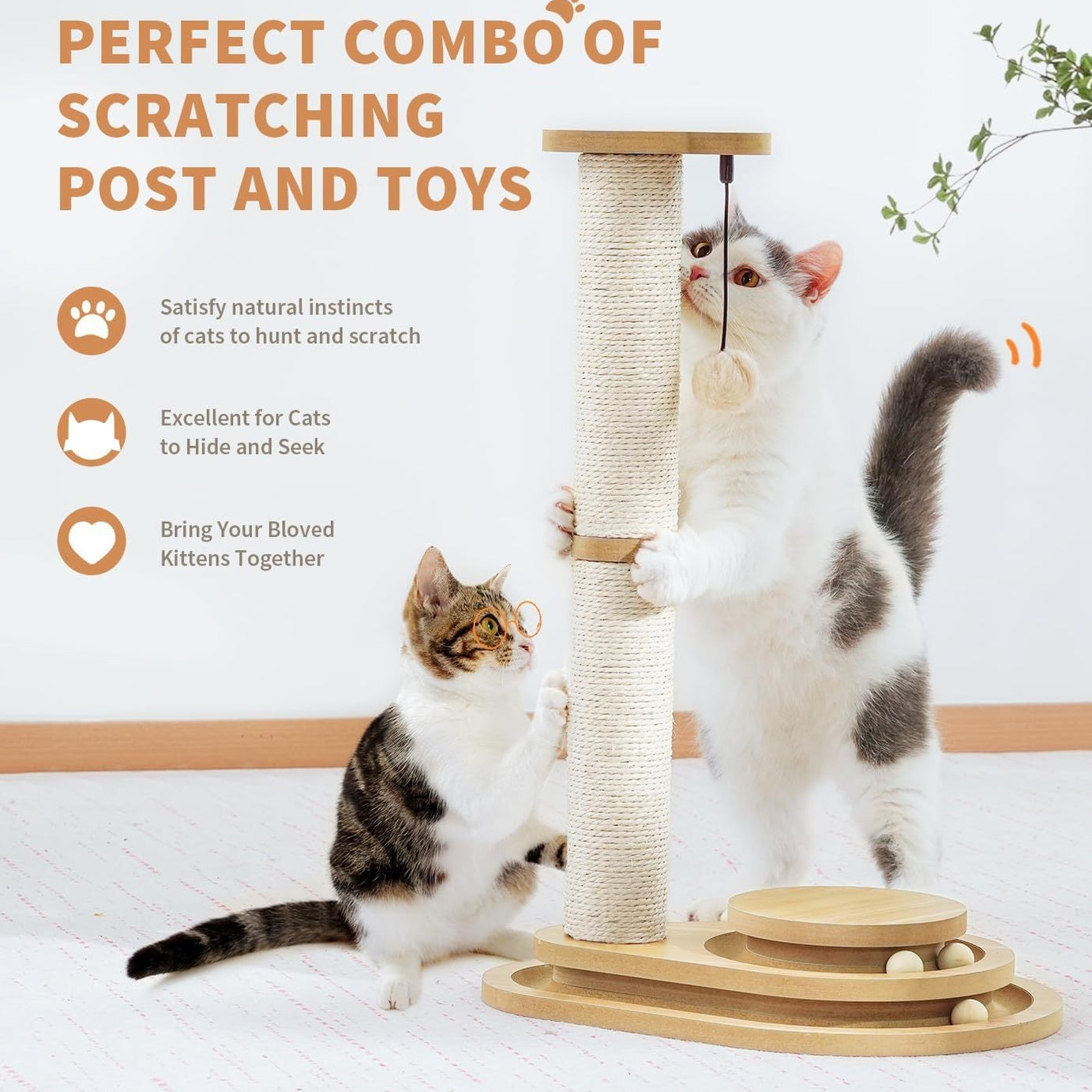 Cat Scratching Post Sisal - 3 Track Ball Lane Hanging Toy
