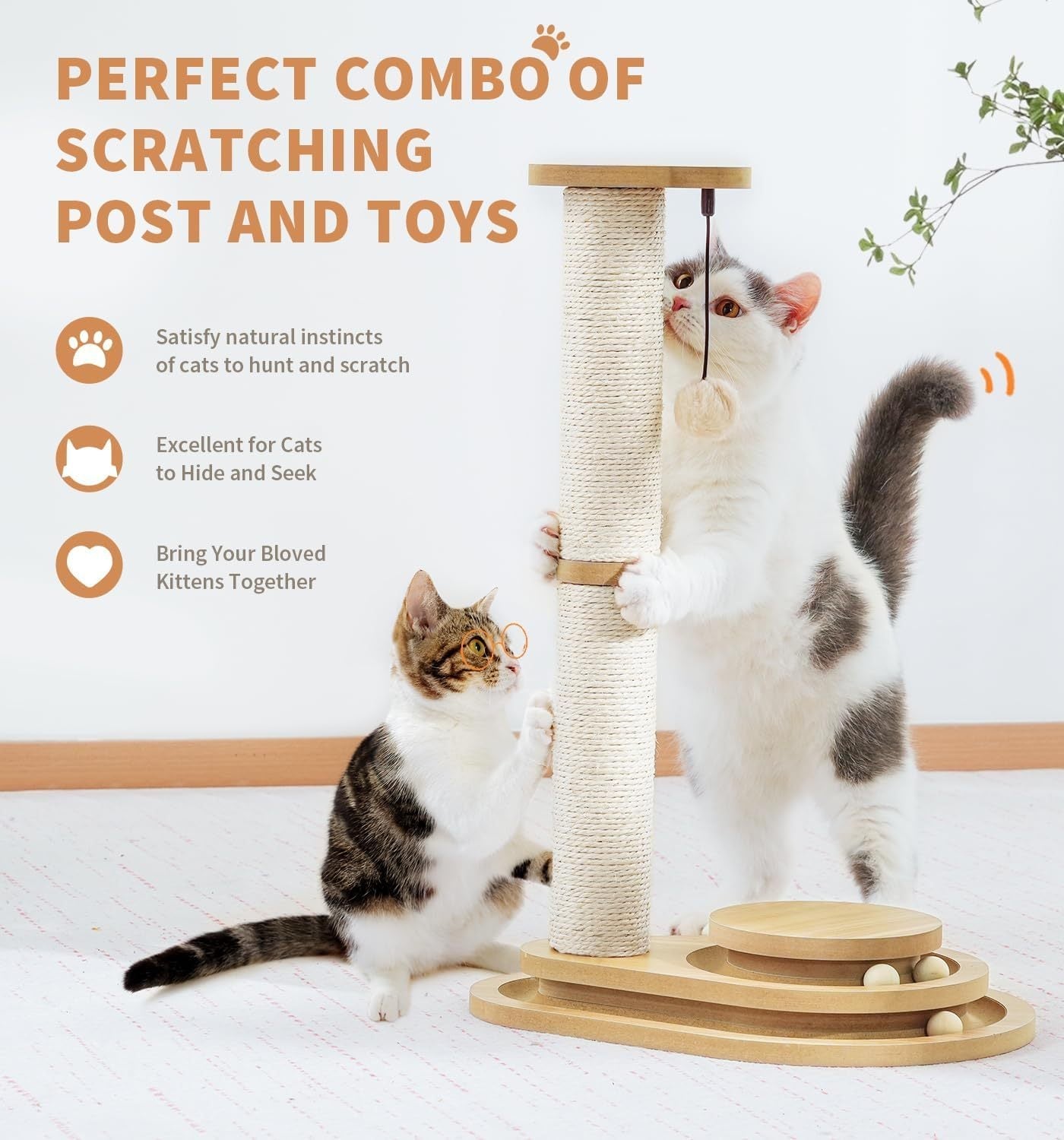 Cat Scratching Post Sisal - 3 Track Ball Lane Hanging Toy