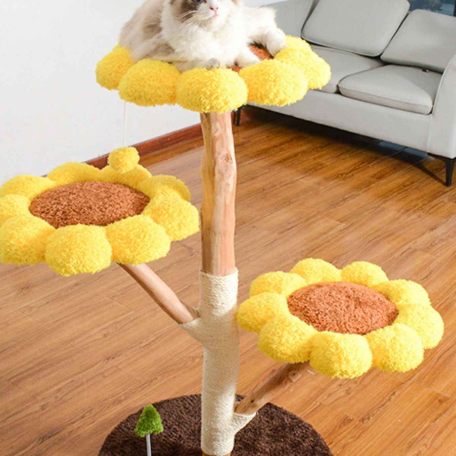 Cat Tree Sunflower Multi-Level - Wooden Condo with Perch Platforms
