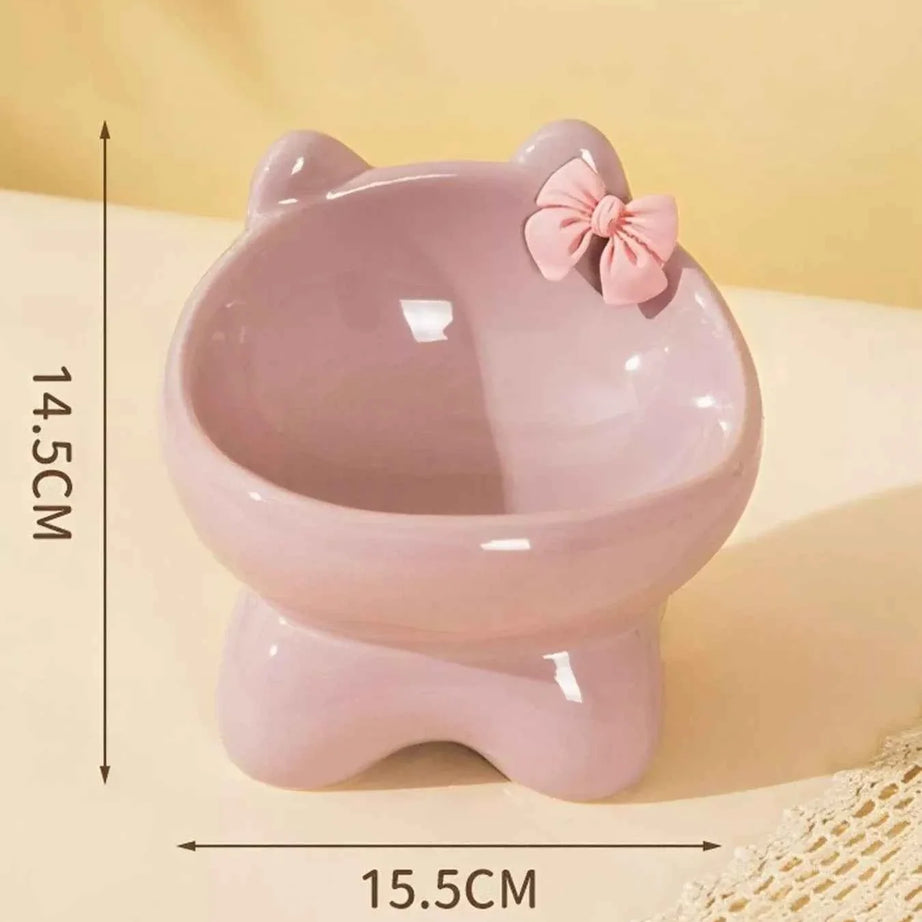 Ceramic Pet Bowl - Elevated with Bowknot