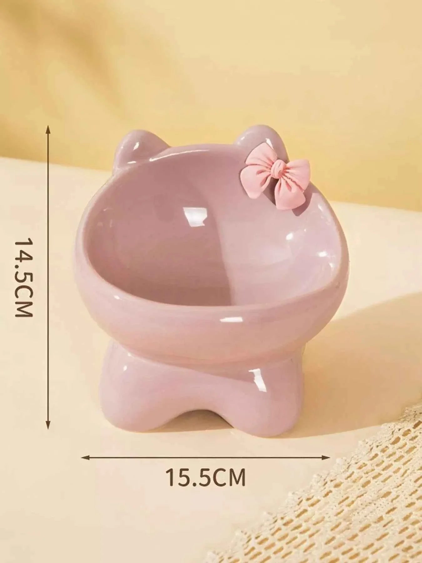 Ceramic Pet Bowl - Elevated with Bowknot