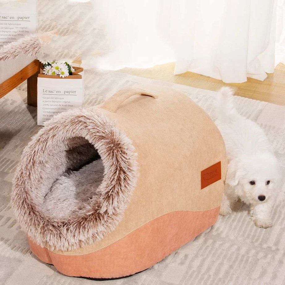 Fur Trim Pet Cozy Cuddler Sleeping Nest Bed Cave - Medium & Large