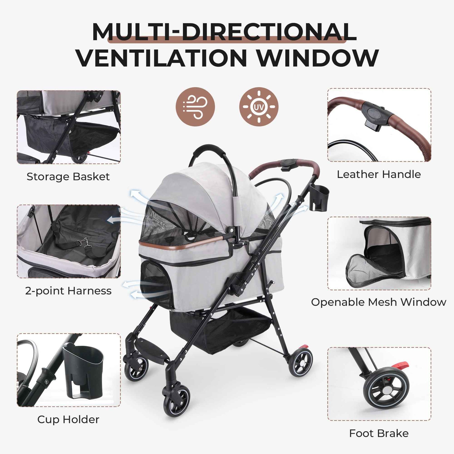Foldable One-Hand Pet Stroller - Small Dogs & Cats