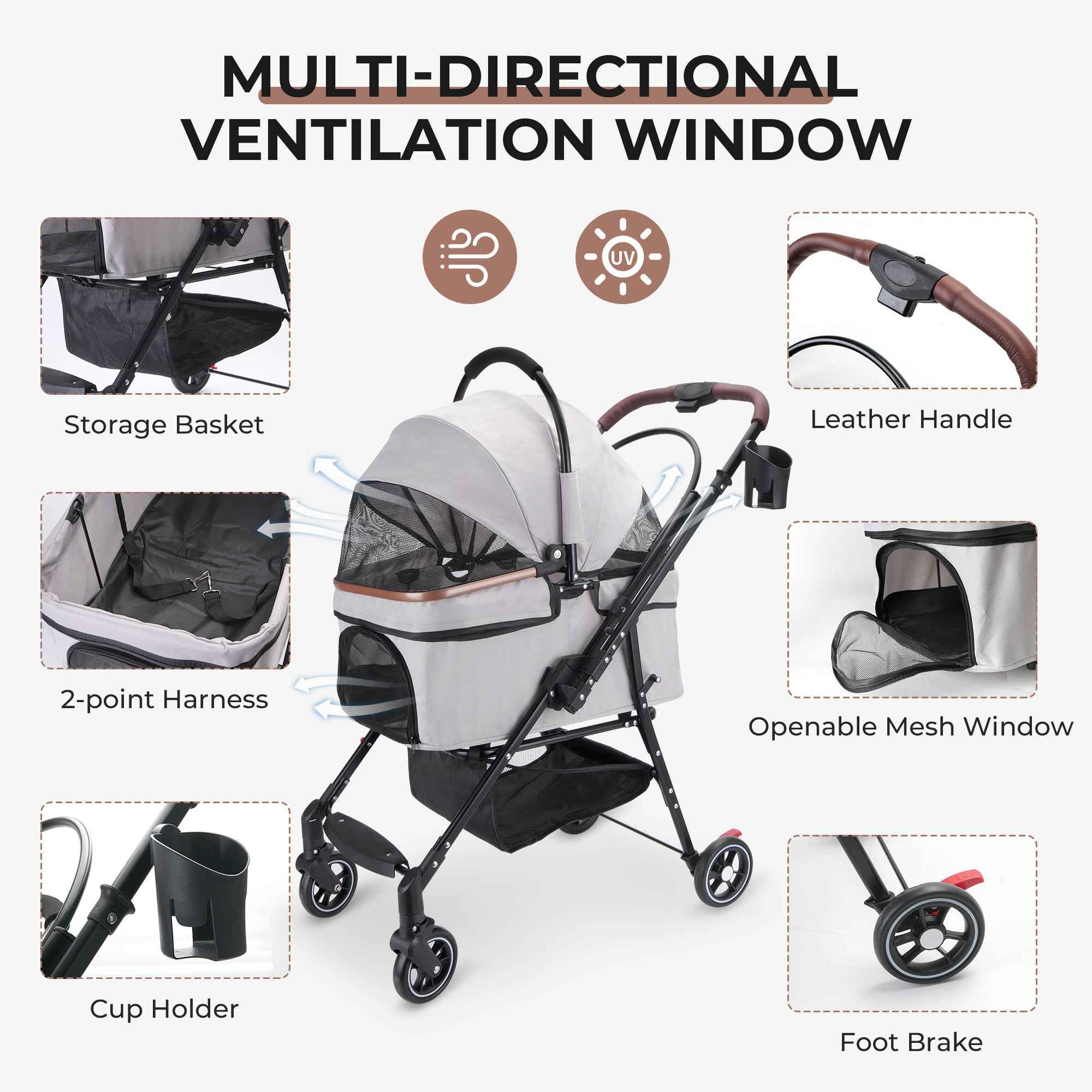Foldable One-Hand Pet Stroller - Small Dogs & Cats