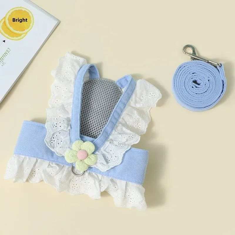 Cute Flower Dress Style Pet Dog or Cat Collar Harness and Matching Leash - X-Small to X-Large