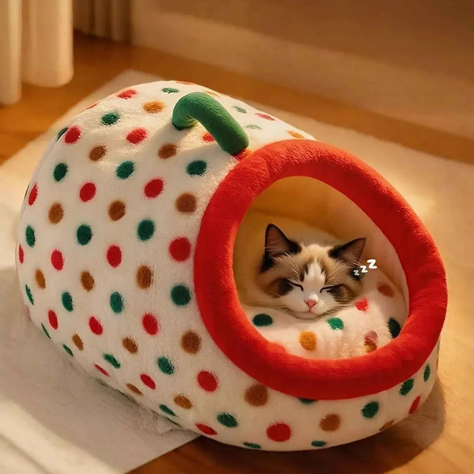 Pet Nest with Handle - Cozy Polka Dot Bed