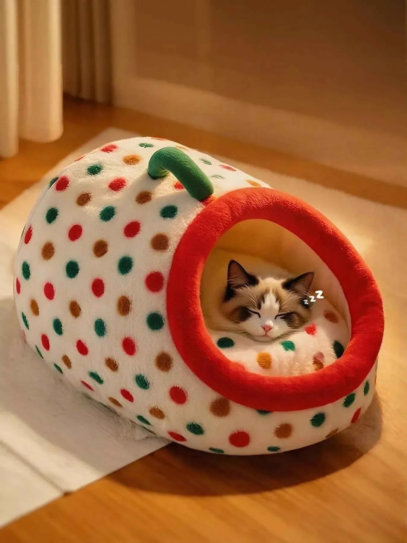Pet Nest with Handle - Cozy Polka Dot Bed