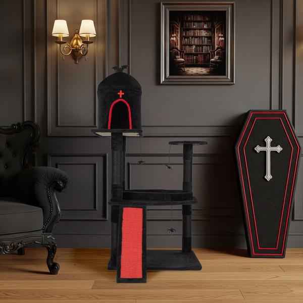 Gothic Cat Tree Coffin Bed - 53in Tower Condo Large Cats
