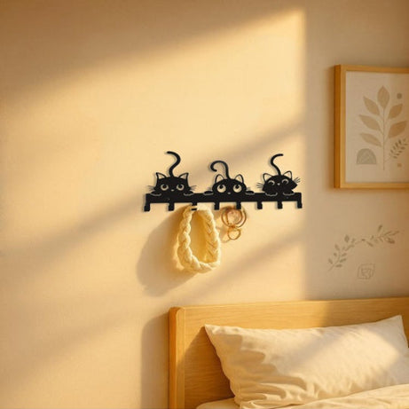 Iron Cat Hook Rack - Decorative Wall Key Holder