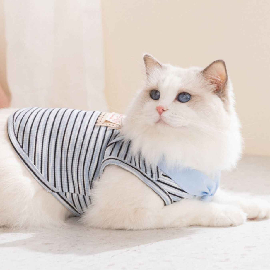 Pet Striped Tie-Front Top - Cute Small Pet Summer Shirt