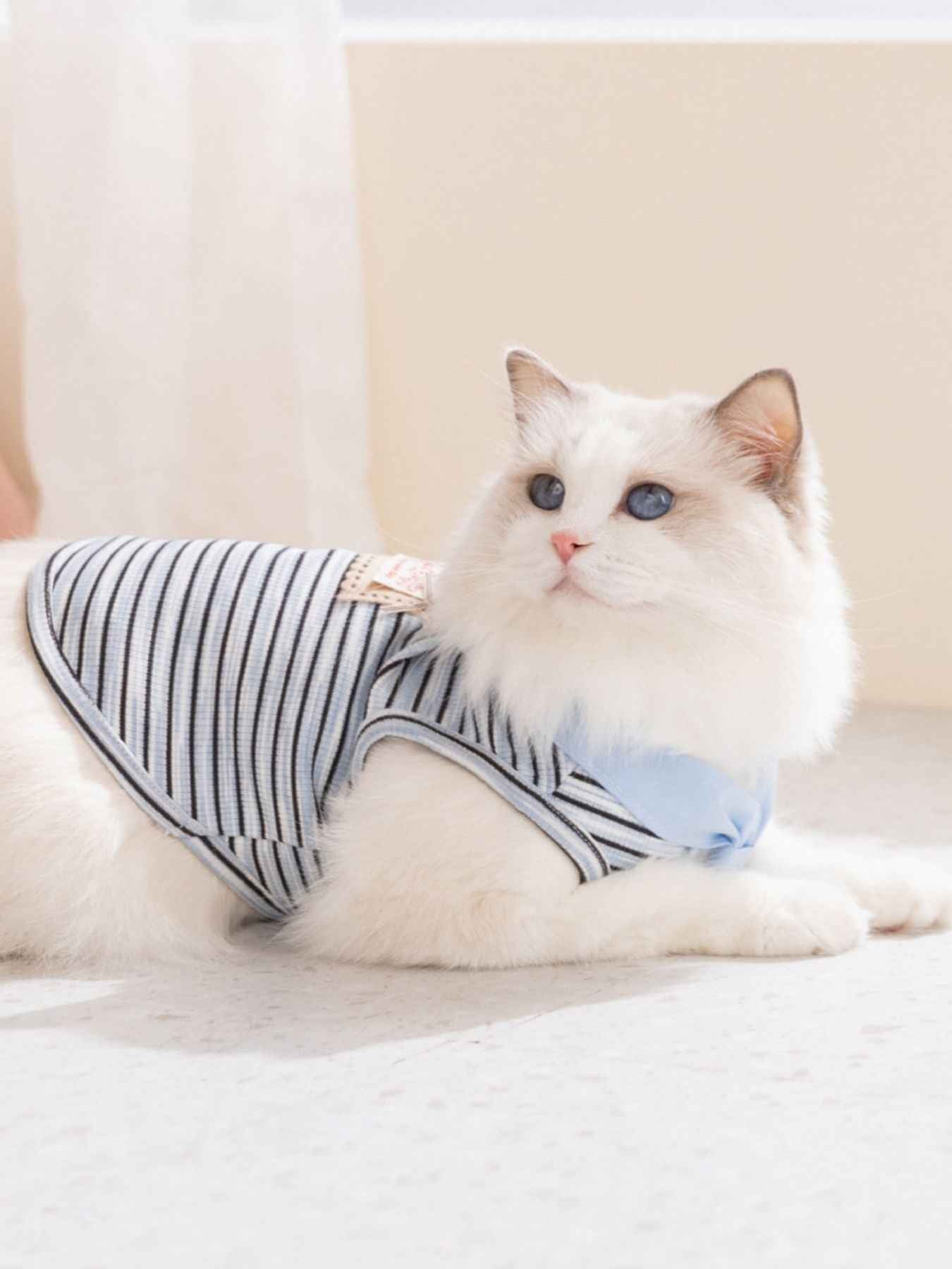 Pet Striped Tie-Front Top - Cute Small Pet Summer Shirt