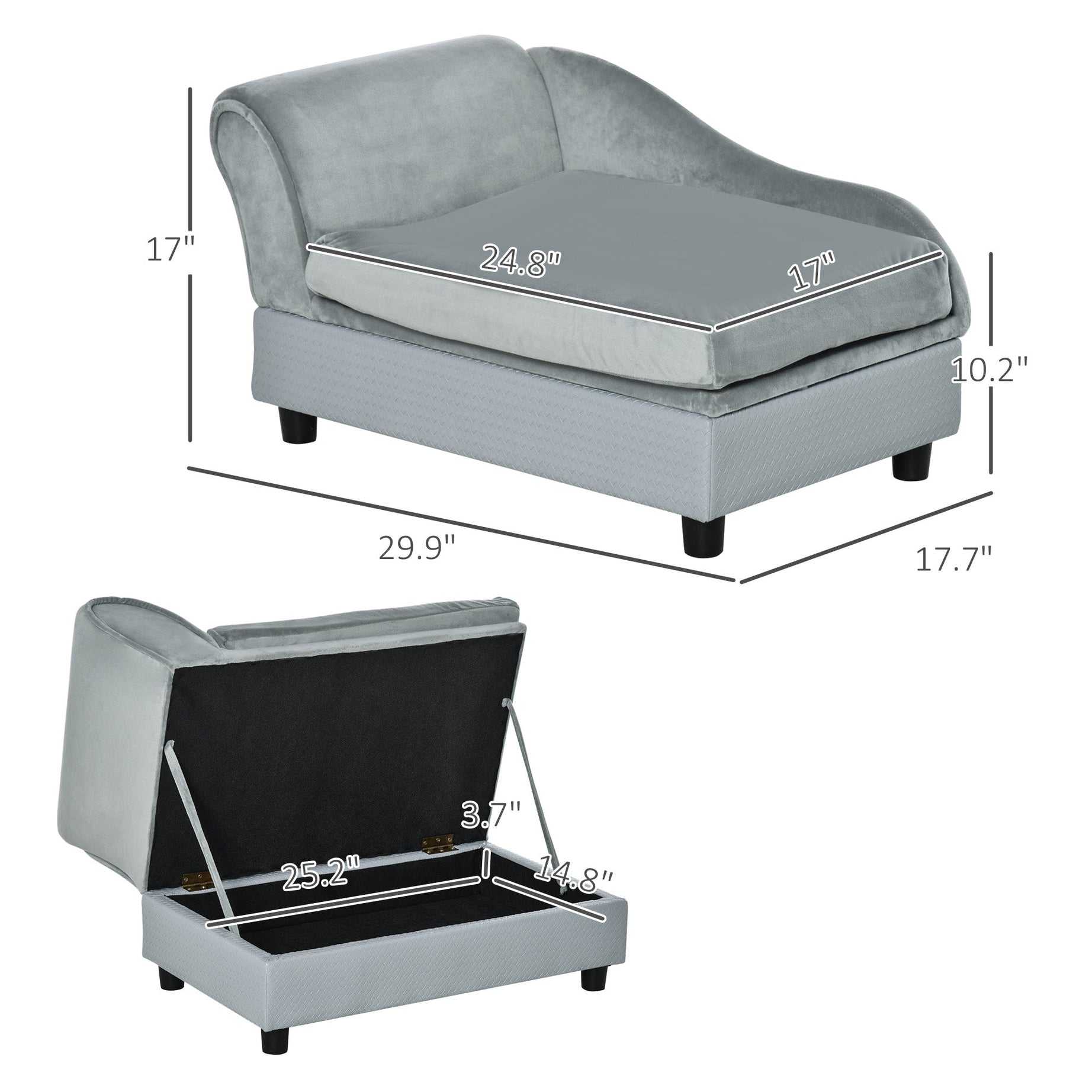 Pet Sofa Couch with Hidden Storage - Tufted Foam Cushion