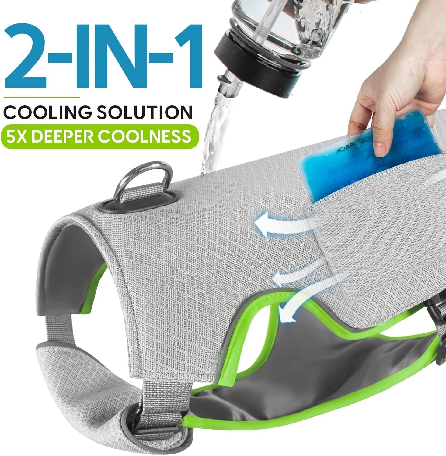 Hot Weather Dog Cooling Vest - Ice Packs and Leash Ring