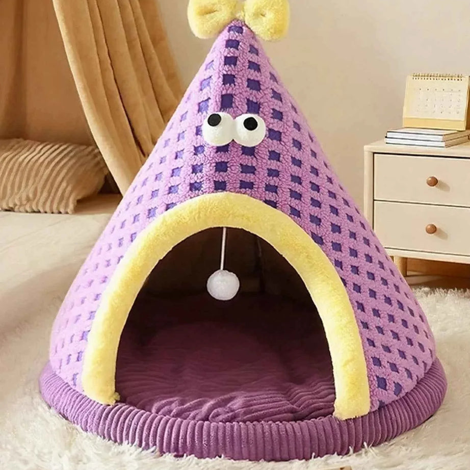 Cartoon Style Pet Nest - Cute Bed with Hanging Ball