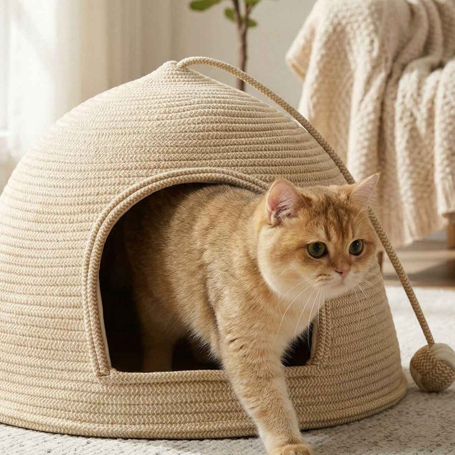 Cat Rope Dome Nest - Semi-Enclosed Cotton Woven Bed