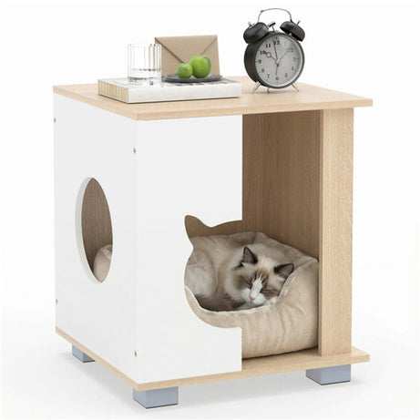 Multipurpose Wooden Cat House Nightstand, Sturdy Metal Base Anti-Slip Pet Furniture