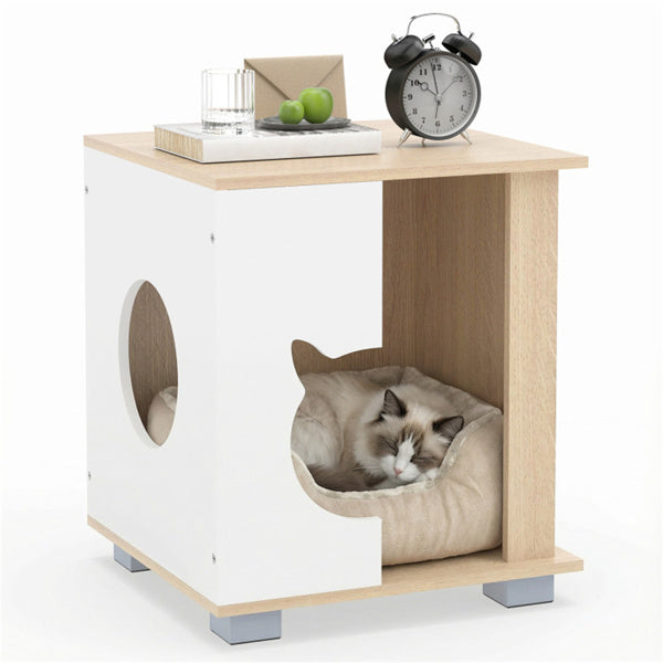 Multipurpose Wooden Cat House Nightstand, Sturdy Metal Base Anti-Slip Pet Furniture