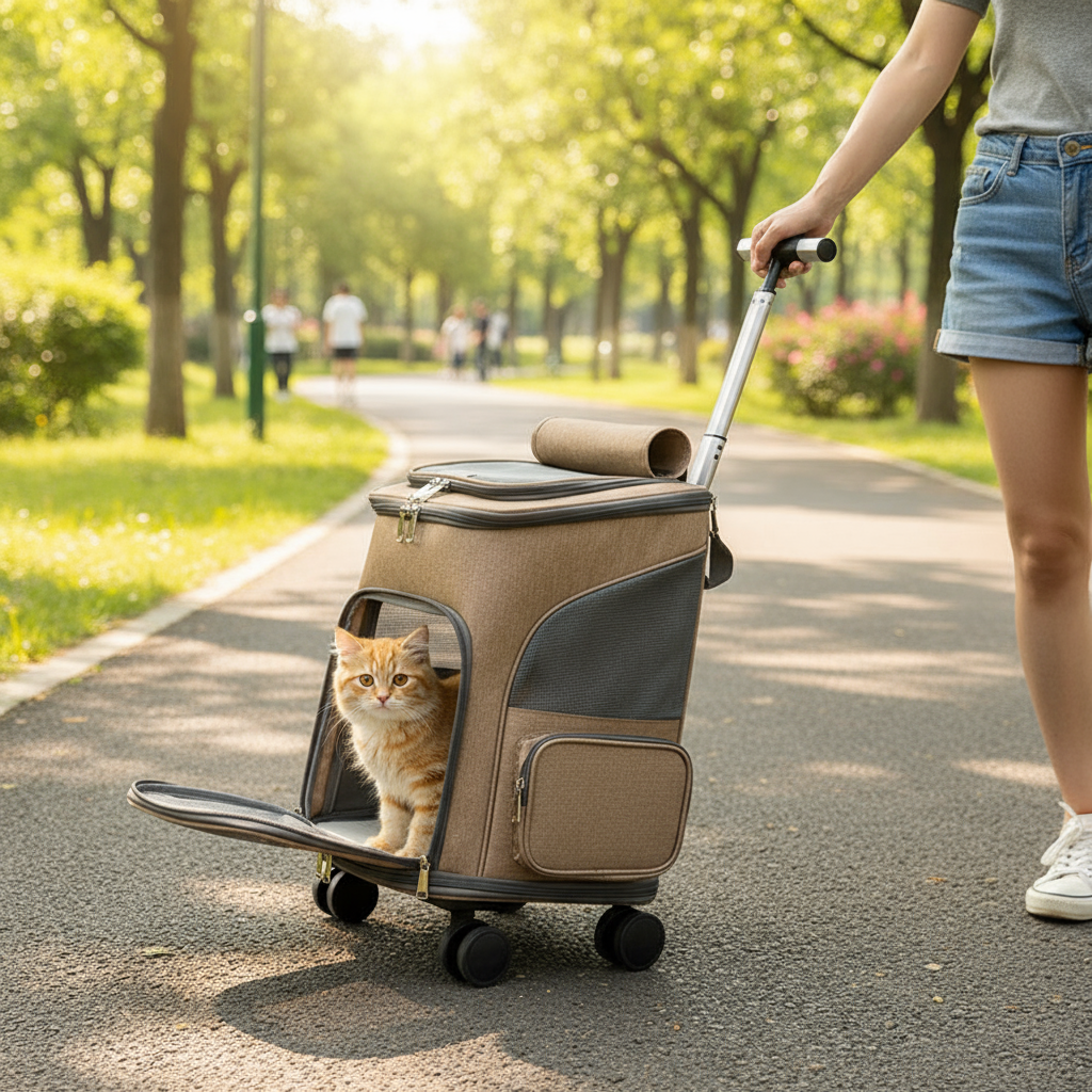 Pet Trolley Backpack - Wheeled Carrier for Cats & Dogs