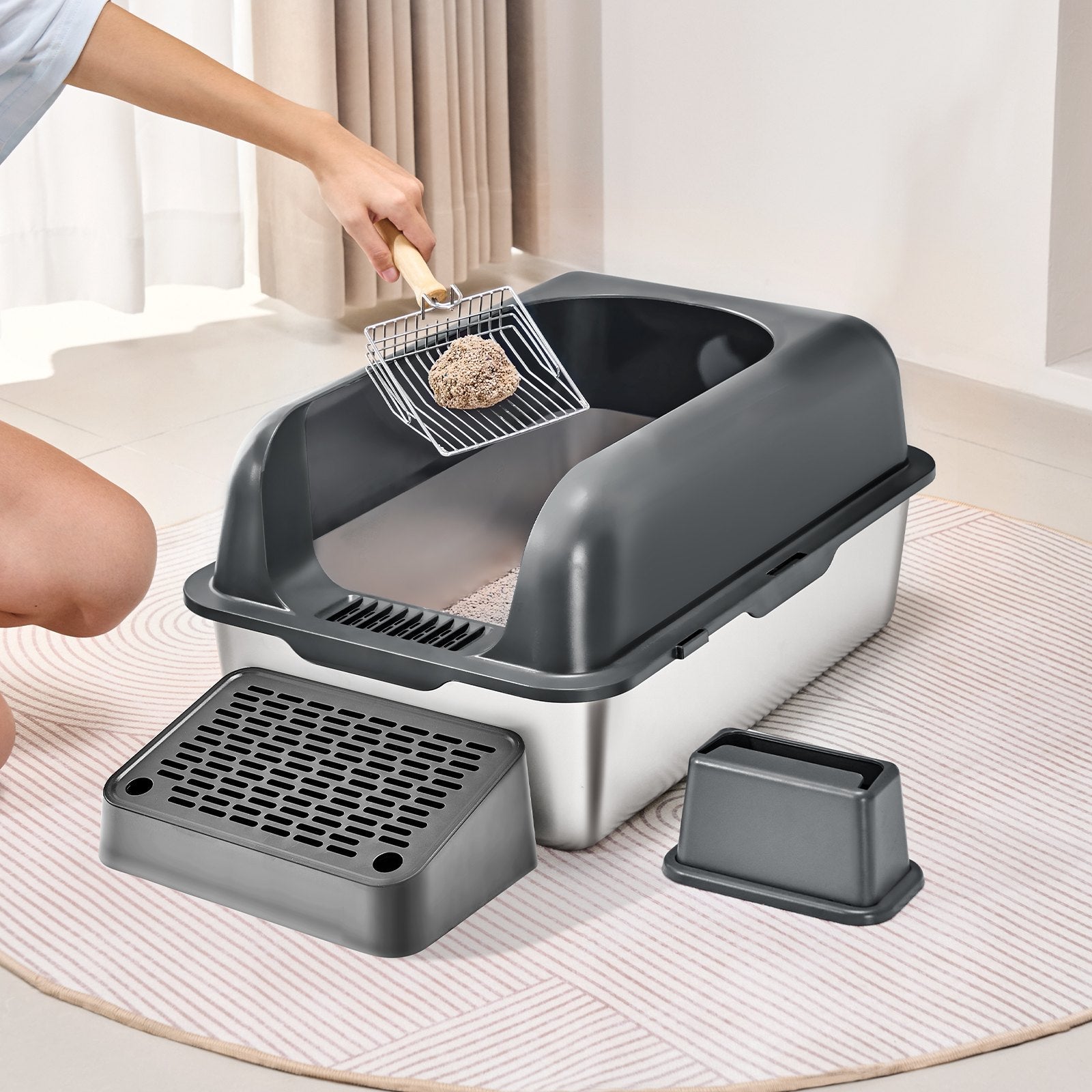 Cat Litter Box Deep 6 Inch - Odor Control High Walls Filtering Foot Board