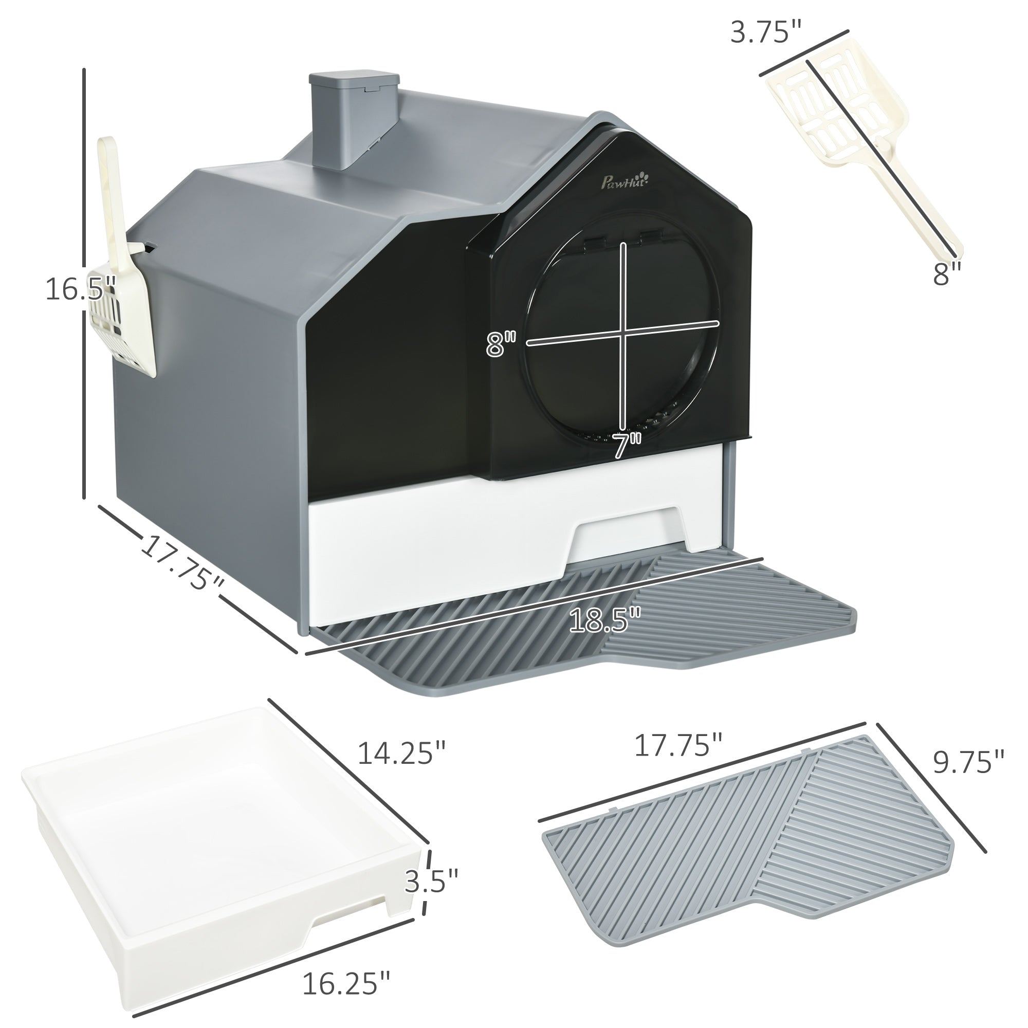 Hooded Cat Litter Box with Drawer & Mat - Odor Control