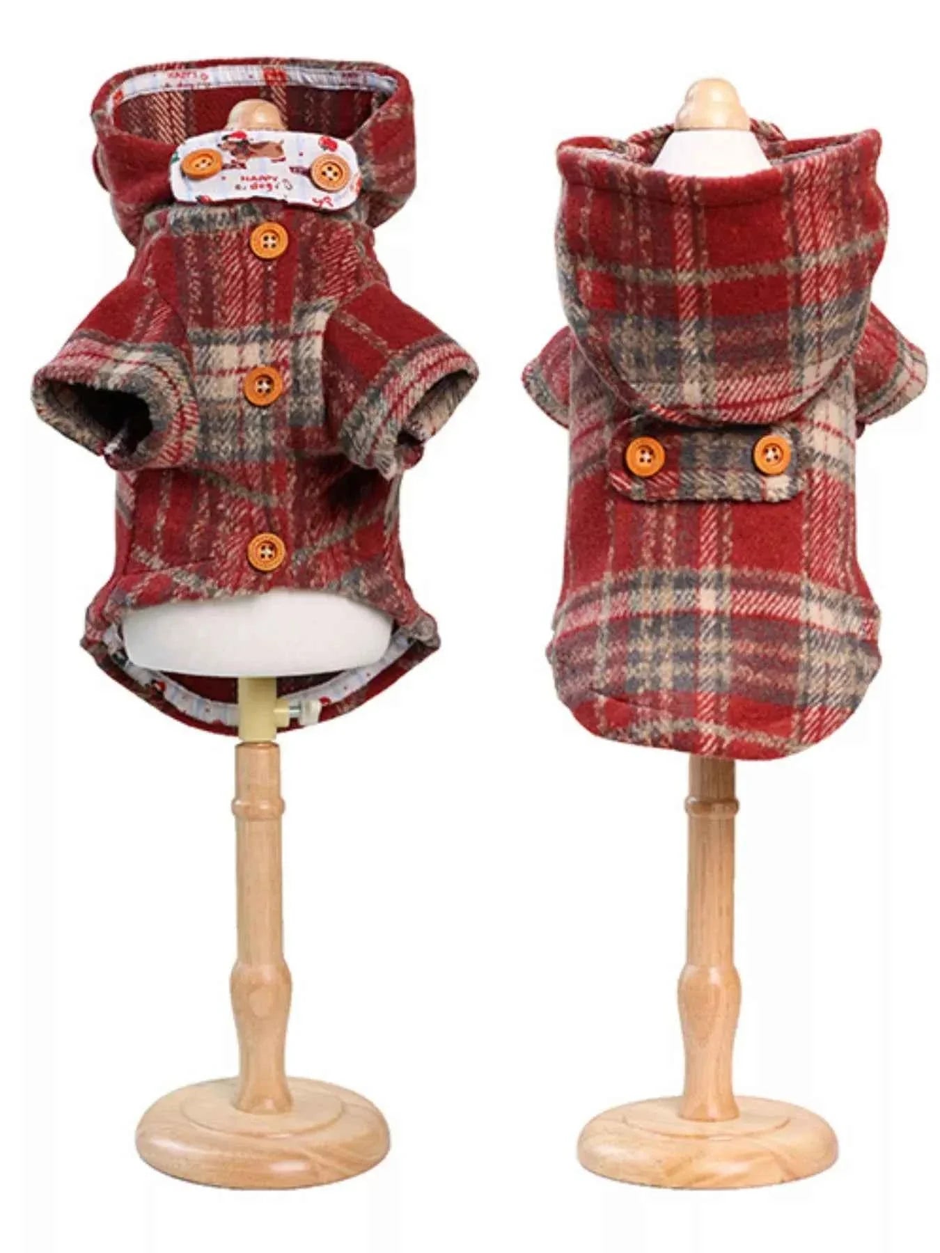 Pet Coat with Hood - Plaid Button-Down Jacket