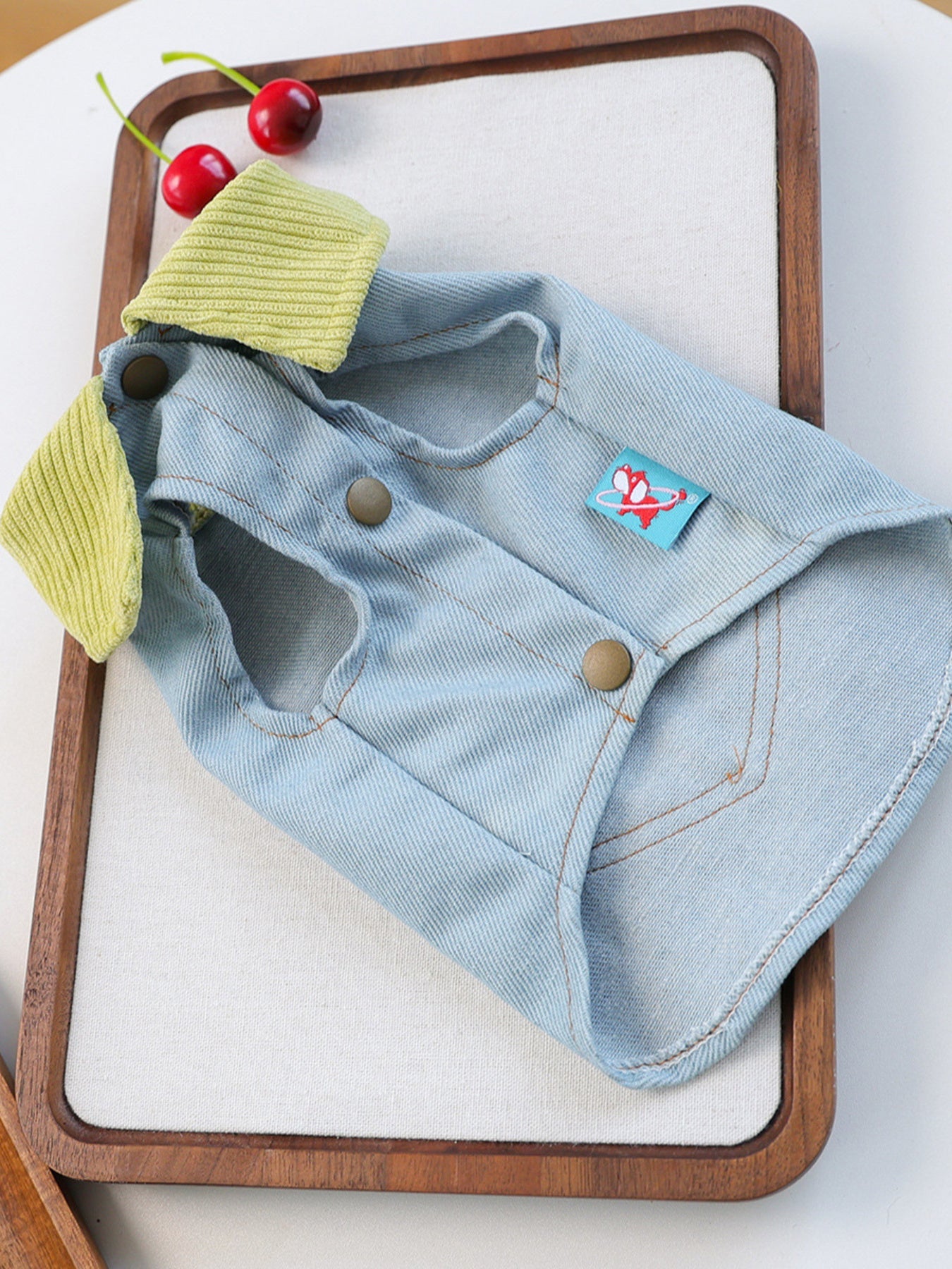 Dog Denim Flower Vest - Embroidered Pocket with Turtleneck Collar