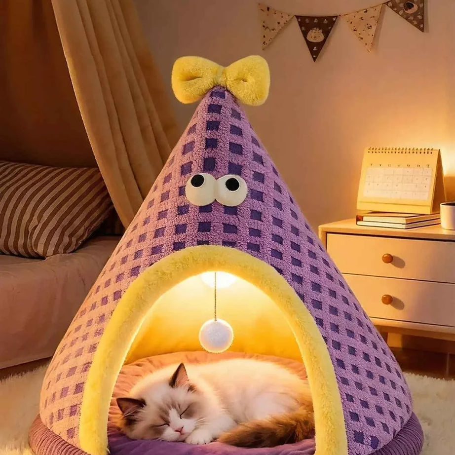 Cartoon Style Pet Nest - Cute Bed with Hanging Ball