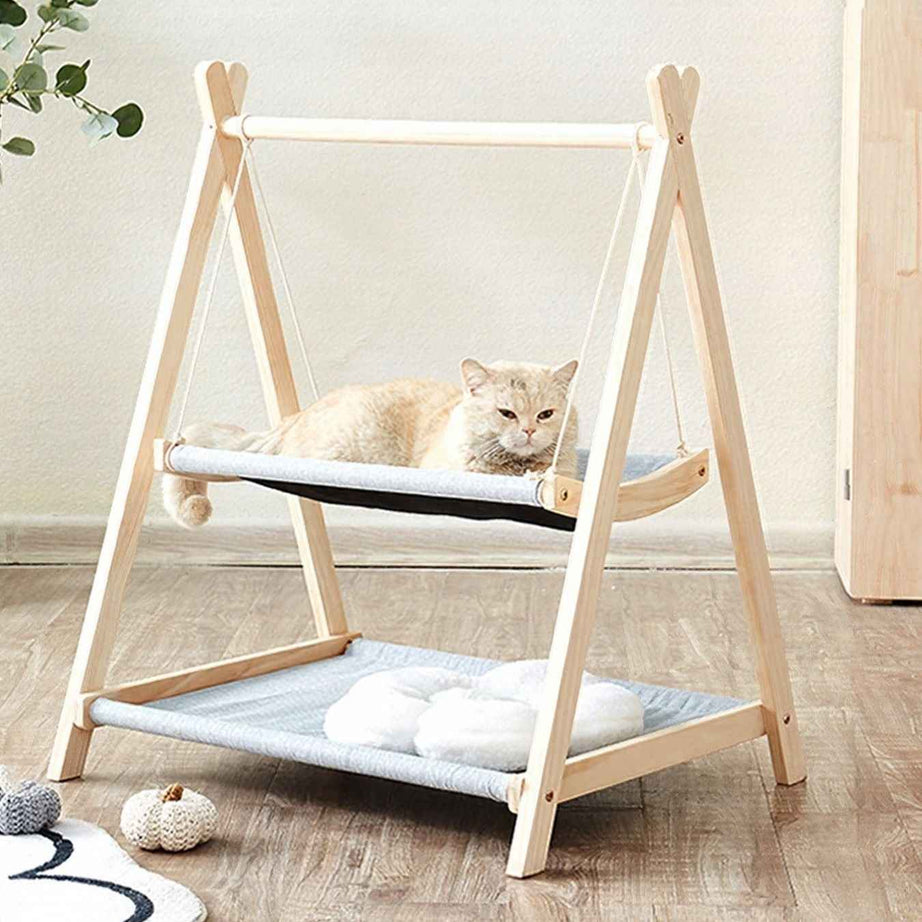 Cat Triangle Hammock Wooden Frame - Scandinavian Floor Stand Bed