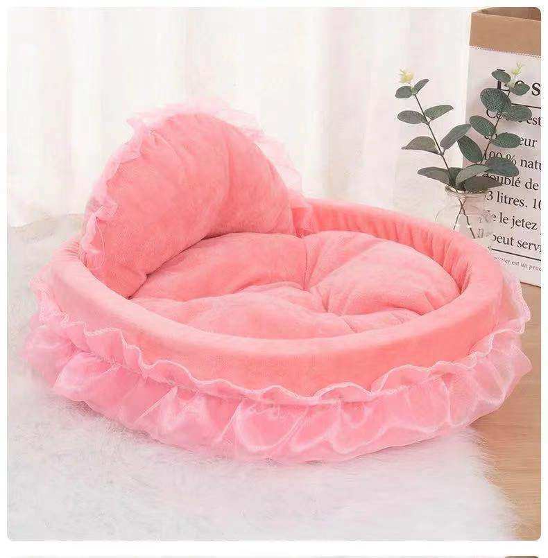 Dream Princess Lace Trim Pet Bed with Bolster Backrest