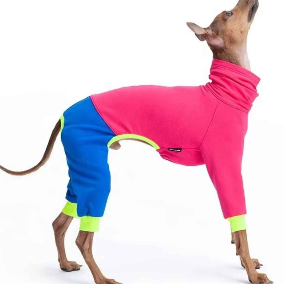 Dog Color Block Jumpsuit - Turtleneck Four-Leg Onesie Extended Sizes