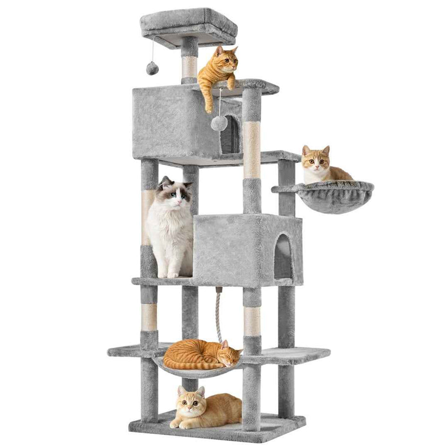 66-Inch Cat Tree Tower - Multi-Level with 2 Condos & Hammock