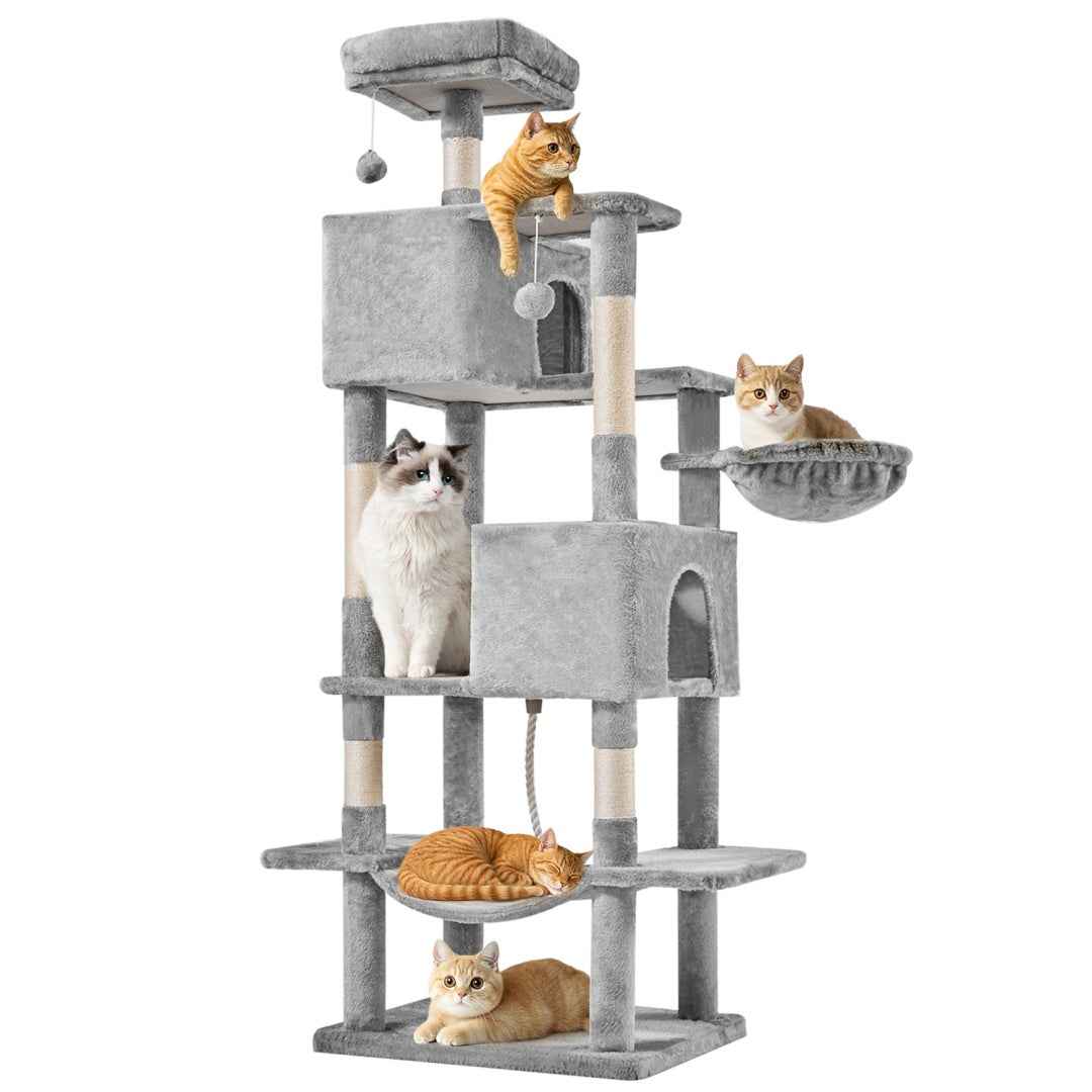 66-Inch Cat Tree Tower - Multi-Level with 2 Condos & Hammock