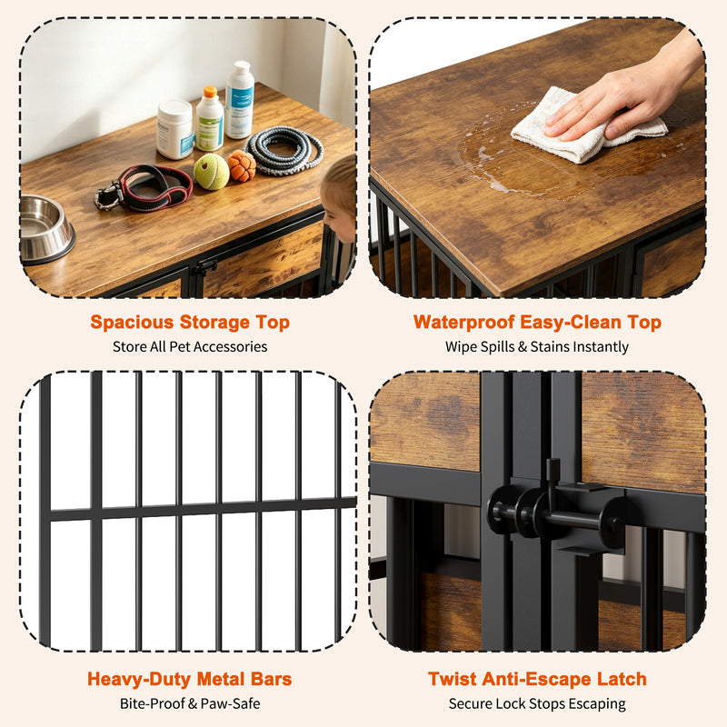 Dog Crate Furniture - Double Compartment Kennel with Storage Top 47 Inch