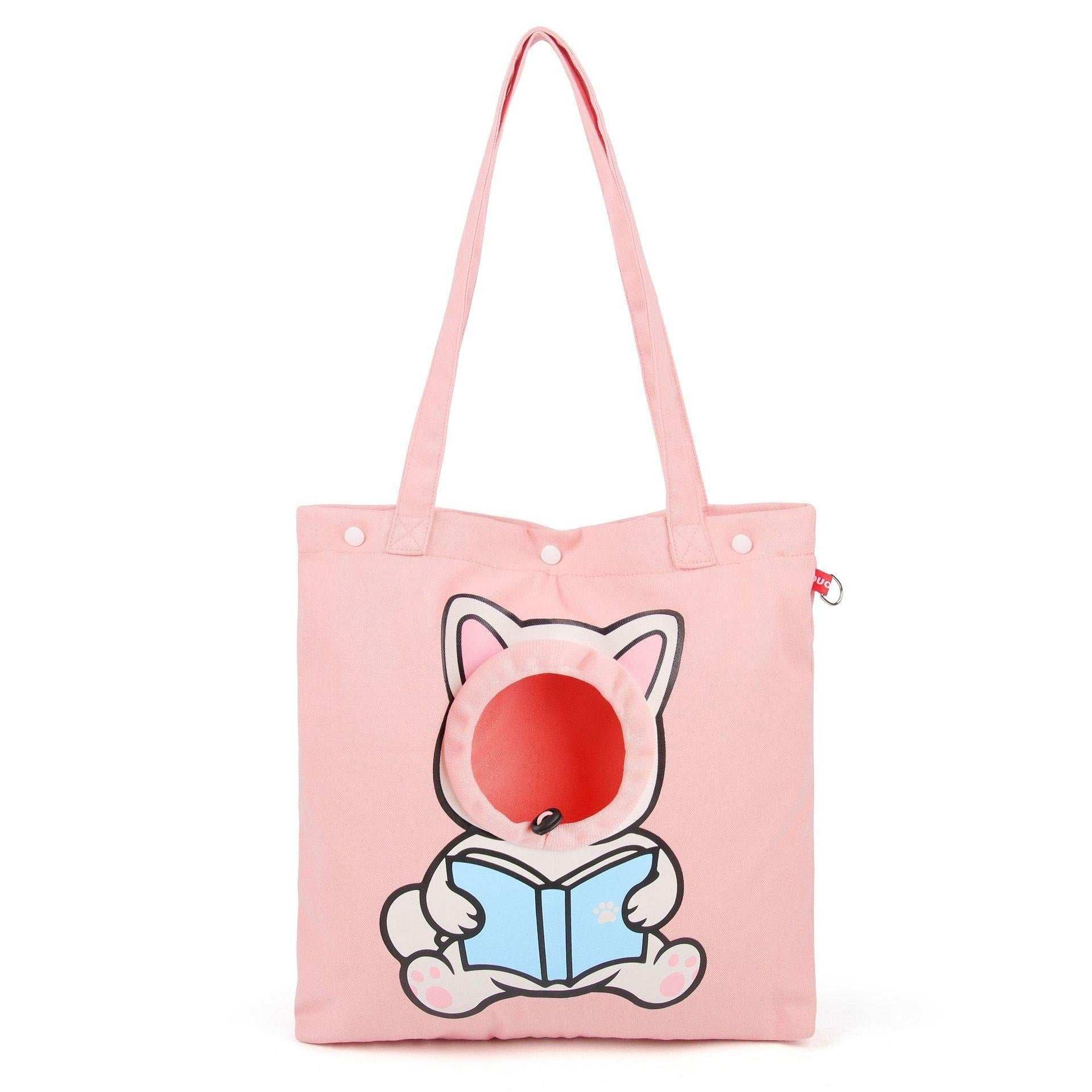 Cute Open Hole Cat Carrier Canvas Tote