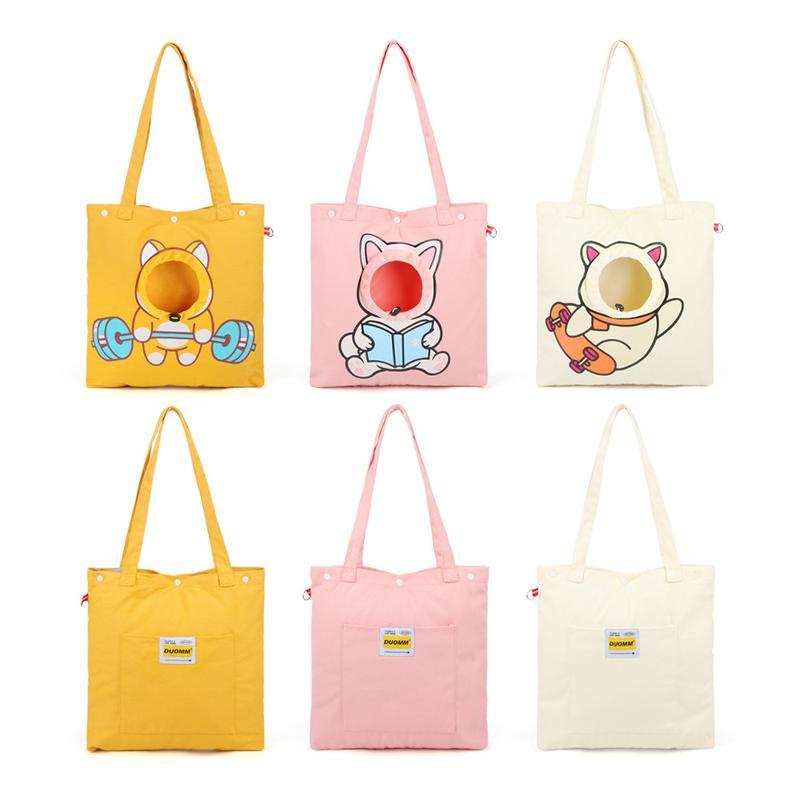Cute Open Hole Cat Carrier Canvas Tote